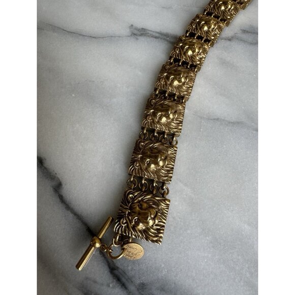 Anne Klein Couture Vintage Lion Link Choker Chunky Necklace Brushed Gold - Picture 7 of 8